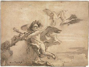 Kupidon silmät sidottu ja kaksi kyyhkystä, 1757 tai sen jälkeen. tekijältä Giovanni Domenico Tiepolo
