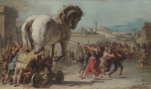 Troijan hevosen kulkue Troijaan. Noin 1760