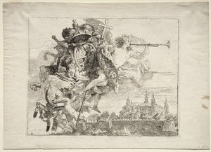 Lento Egyptiin: omistautuminen Wurzburgin prinssipiispan käsivarsia kantavan siivekäs hahmon kanssa tekijältä Giovanni Domenico Tiepolo