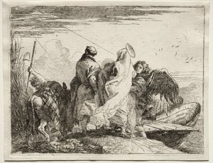 Lento Egyptiin: Pyhä perhe lähtee rannalta. tekijältä Giovanni Domenico Tiepolo
