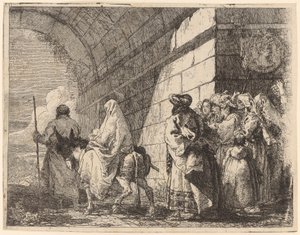 Pyhä perhe lähtee kaupungista tekijältä Giovanni Domenico Tiepolo