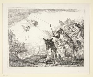 Joseph mietiskelee Jeesus-lapsia sarjasta Kuvankaunis ideoita Egyptin lennosta (Flight to Egypt) tekijältä Giovanni Domenico Tiepolo