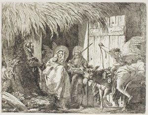 Joosef ja Maria etsivät suojaa, levy viisi kappaleesta Lento Egyptiin tekijältä Giovanni Domenico Tiepolo