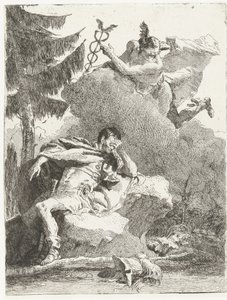 Merkurius ilmestyy Aeneakselle tämän unessa tekijältä Giovanni Domenico Tiepolo