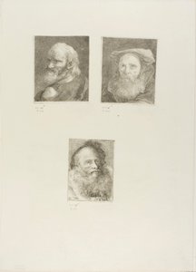 Vanha mies, jolla on parta, parrakas vanha mies, jolla on hattu, vanha mies, jolla on koristeellinen lippalakki tekijältä Giovanni Domenico Tiepolo