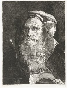 Vanha mies, jolla on parta ja kirja Pääkokoelma (sarjan nimi) Raccolta di Teste (sarjan nimi) tekijältä Giovanni Domenico Tiepolo
