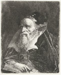 Vanha mies kirjan ja suurennuslasin kanssa Pääkokoelma (sarjan nimi) Raccolta di Teste (sarjan nimi) tekijältä Giovanni Domenico Tiepolo