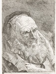 Vanha mies, jonka käsi on työntynyt takin alle tekijältä Giovanni Domenico Tiepolo