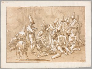 Punchinello romahti tiellä tekijältä Giovanni Domenico Tiepolo