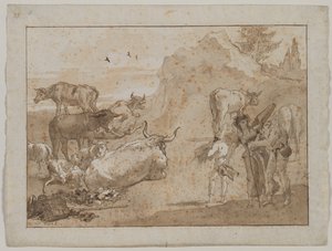 Lampaat ja lehmät, 1790-luku. tekijältä Giovanni Domenico Tiepolo
