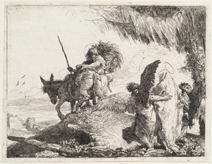 The Flight, Madonna oikealla enkeleiden tukemana tekijältä Giovanni Domenico Tiepolo
