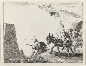 Lento obeliskin kanssa vasemmalla tekijältä Giovanni Domenico Tiepolo