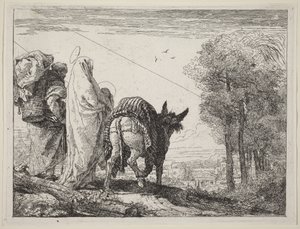 Pako, jossa pyhä perhe on vasemmalla tekijältä Giovanni Domenico Tiepolo