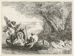Pyhä perhe kuljetetaan joen yli tekijältä Giovanni Domenico Tiepolo