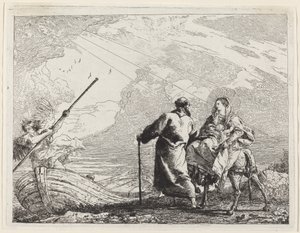Pyhä perhe joen rannalla tekijältä Giovanni Domenico Tiepolo