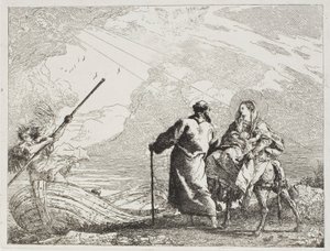 Pyhä perhe joen rannalla, levy neljätoista kappaleesta Lento Egyptiin tekijältä Giovanni Domenico Tiepolo