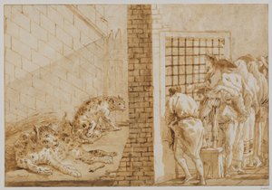 Leopardien häkki eläintarhassa tekijältä Giovanni Domenico Tiepolo