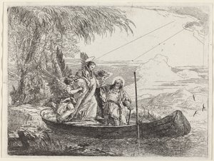 Madonna, lapsi ja enkelit astumassa veneeseen tekijältä Giovanni Domenico Tiepolo