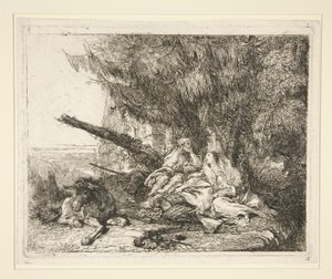 Lepo Egyptin lennolla sarjasta Idee pittoresche sopra la fuga in Egitto (lento Egyptiin) tekijältä Giovanni Domenico Tiepolo