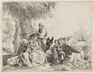 The Rest on the Flight, ihailevien enkelien kanssa tekijältä Giovanni Domenico Tiepolo