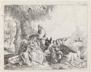 The Rest on the Flight, ihailevien enkelien kanssa tekijältä Giovanni Domenico Tiepolo
