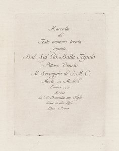 Otsikkosivu, Raccolta di Testestä (Pääkokoelma) tekijältä Giovanni Domenico Tiepolo