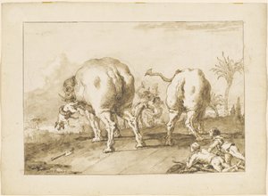 Kaksi riehuvaa norsua tekijältä Giovanni Domenico Tiepolo