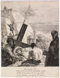 Via crucis - Asema IX. Jeesus kaatuu kolmannen kerran tekijältä Giovanni Domenico Tiepolo