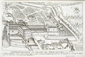 Näkymä Belvederen puutarhaan Paavin palatsissa, Vatikaanissa tekijältä Giovanni Domenico de