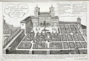 Näkymä Toscanan suurherttuan puutarhaan ja palatsiin, Roomaan tekijältä Giovanni Domenico de
