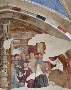 Giovanni Donato da Montorfanon (1460-1502) pyhän Katariina Sienan esitys paavi Gregoire XI:n edessä Avignon-freskon (1460-1502) Bollan kappelin kehys, vasen nave (pyhä Katariina Sienan paavi Gregorius XI:n edessä Avignonissa) Fresko Giovanni Dona