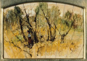 Metsä hahmolla, Viuhkatutkimus, Giovanni Fattori, öljy paperille kankaalle tekijältä Giovanni Fattori