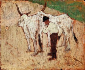 Paimen ja karja, Giovanni Fattori (1825-1908), öljy paneelille tekijältä Giovanni Fattori