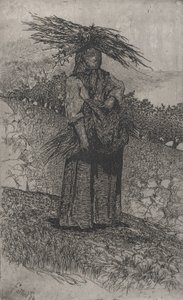 Talonpoikanainen kerää keppejä, 1884-1908. tekijältä Giovanni Fattori