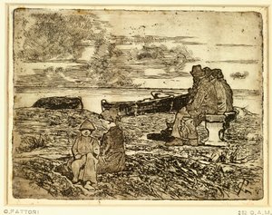 Merimiehet lepäämässä Giovanni Fattori (1825-1908), etsaus tekijältä Giovanni Fattori