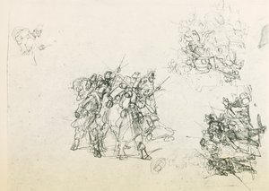 Kolme luonnosta sotilasryhmille (musta kynä) tekijältä Giovanni Fattori