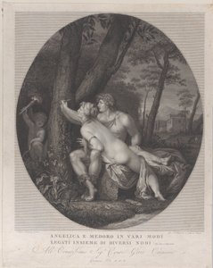 Angelica makaa Medoron sylissä ja kirjoittaa heidän nimensä puunrunkoon, 1784-1836. tekijältä Giovanni Folo