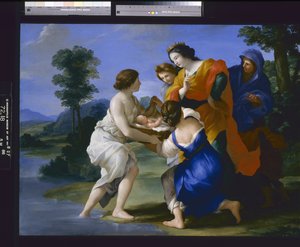 Mooseksen löytö (öljy kankaalle) tekijältä Giovanni Francesco (1610-62) Romanelli