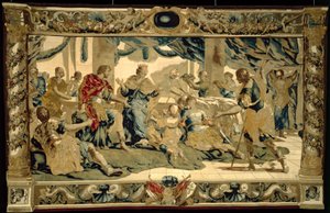 Aeneaksen pojaksi naamioitunut Amor antaa Didolle lahjoja. tekijältä Giovanni Francesco (1610-62) Romanelli