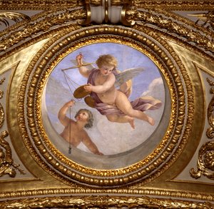 Rakkaus oikeudenmukaisuuteen. Giovanni Romanellin (1601-1662) maalaus Itävallan kuningatar Annen (1601-1666) kesäasuntojen makuuhuoneen Antonine Hallin kattoa koristamassa. Noin 1655-1658. Pariisi, Louvre-museo.