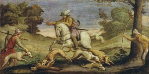Jäniksen metsästys, 1615 tekijältä Giovanni Francesco Barbieri