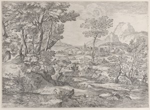 Kolme poikaa maisemassa kaupunki taustalla, 1626-80. tekijältä Giovanni Francesco Grimaldi
