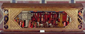Cassone koristeltu kohtauksella S. Giovannin Paliosta (tempera paneelissa)