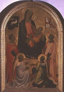 Madonna ja lapsi Pyhän Tapanin ja Pyhän Ursulan kanssa (tempera paneelissa)