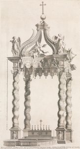 Yksittäinen näkymä Berninin katokselle. Levy 39 albumilta Pietarinkirkko..., 1653-91. tekijältä Giovanni Giacomo De Rossi