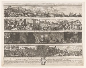 Optocht om Rome vrij te maken van de pest Isänpuoleisen Pietra di N. S. PP:n yleisellä edulla tekemät huolellisuustilaukset ja korjaukset. Aleksanteri VII. et emin.mi SS. card.li S. congr.me della sanitasta vapauttaakseen Rooman kaupungin tartunnasta (otsi tekijältä Giovanni Giacomo de