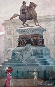 Milano / Milano: Victor Emmanuel II:n muistomerkki (värilitografia).