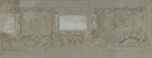 Suunnitelma seinäkoristelulle, jossa on Abrahamin uhraus ja Egyptin pako, n. 1600-1647. tekijältä Giovanni Lanfranco