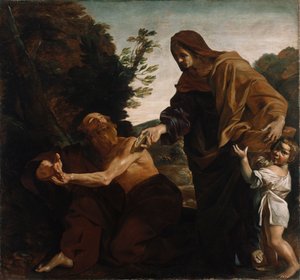 Elia saa leipää Sarpatin leskeltä, 1621-24 tekijältä Giovanni Lanfranco