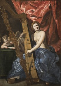 Venus soittaa harppua, noin 1630. tekijältä Giovanni Lanfranco